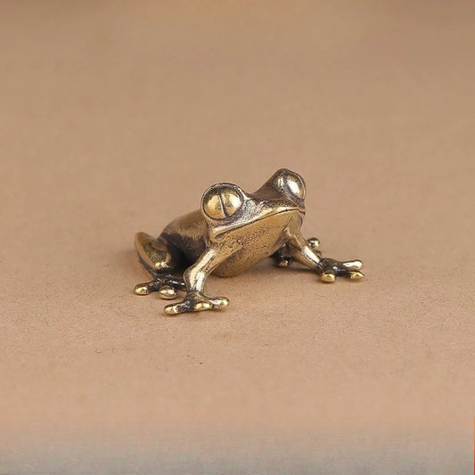 Retro Brass Mini Frog Miniatures Figurines Vintage Animal Figurine Toad Desktop Ornaments Home Decoration Crafts Tea Pet Deco