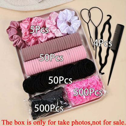 1109pcs Women Dark Hair Accessories Set Elastic Seamless Ponytail Scrunchies Small Rubber Bands Fashion Hair Ties Headbands -
