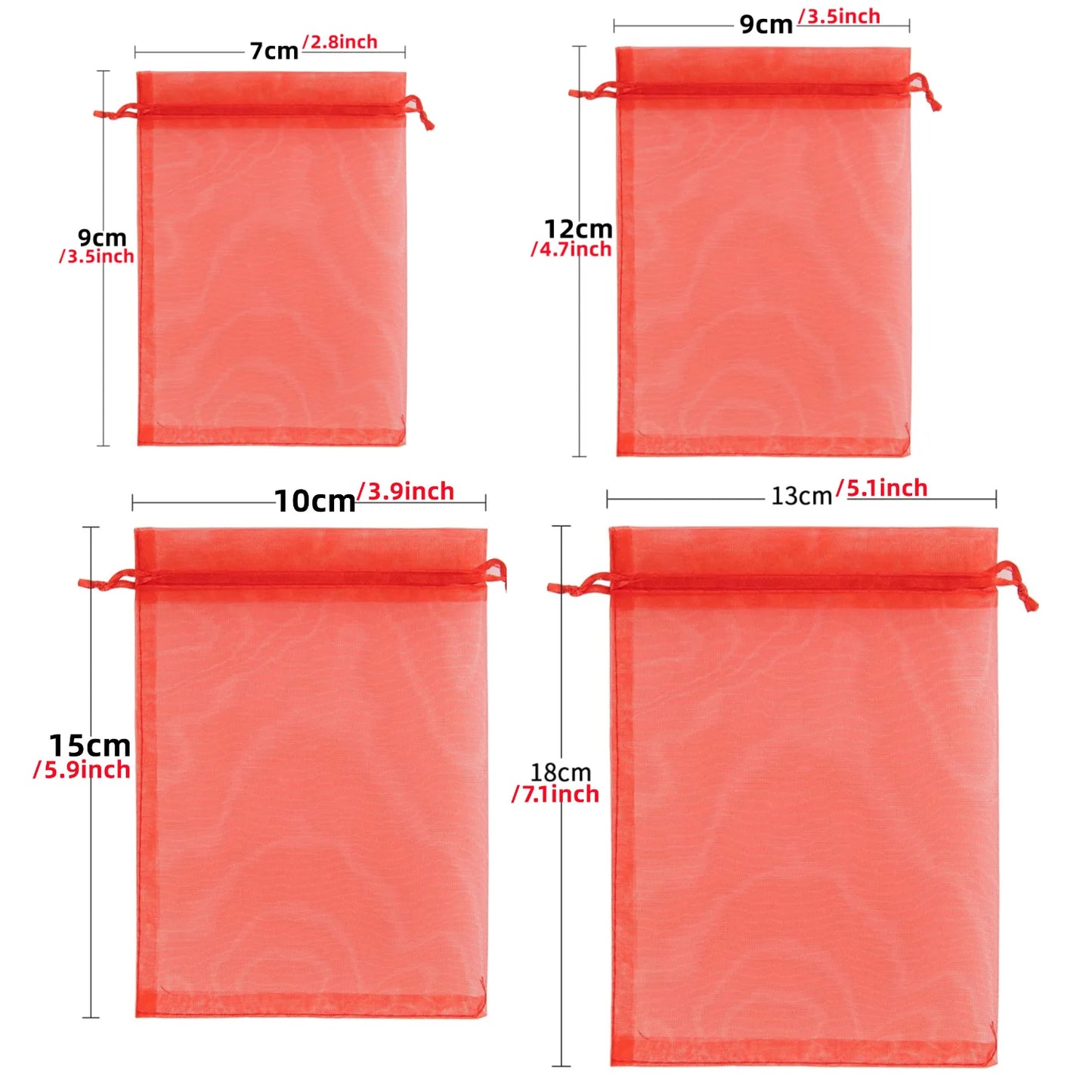 100PCS Organza Bags Random Mesh Organza Jewelry Bags Drawstring, Small Drawstring Favor Pouches Christmas Candy Wedding Birth
