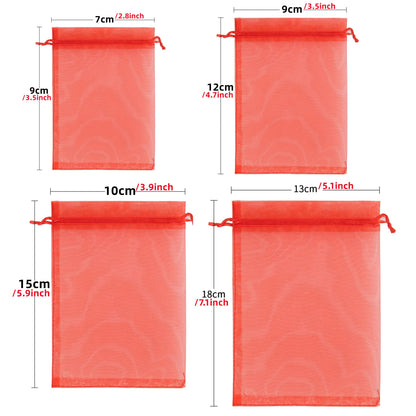 100PCS Organza Bags Random Mesh Organza Jewelry Bags Drawstring, Small Drawstring Favor Pouches Christmas Candy Wedding Birth