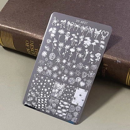 1Pcs Nail Stamping Plates Multi-styles Nail Art Plate Stainless Steel Stripe/Bowknot/Flower/French Nail Design Stencil Tools 
