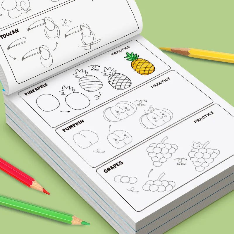 Fun Coloring Book, Children's Art Book: Simple 4-Step Drawing Guide, Interactive Drawing Activity Book for Kids 32 Pages