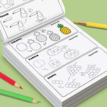 Fun Coloring Book, Children's Art Book: Simple 4-Step Drawing Guide, Interactive Drawing Activity Book for Kids 32 Pages
