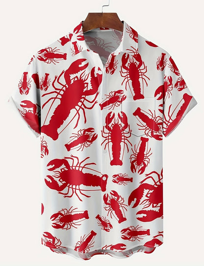 Cartoon Lobster Hawaiian Shirt Men Women Clothing Seafood Shirt Summer Holiday Shirt Short Sleeve Button Down Crawfish Shirts
