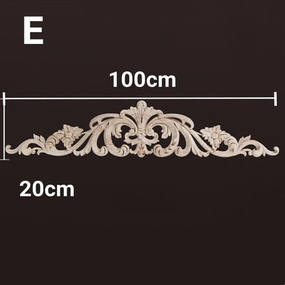 Wood Appliques and Onlays Natural Furniture Wall Door Woodcarving Decorative Long Flower Wooden Figurines Crafts Corner Frame