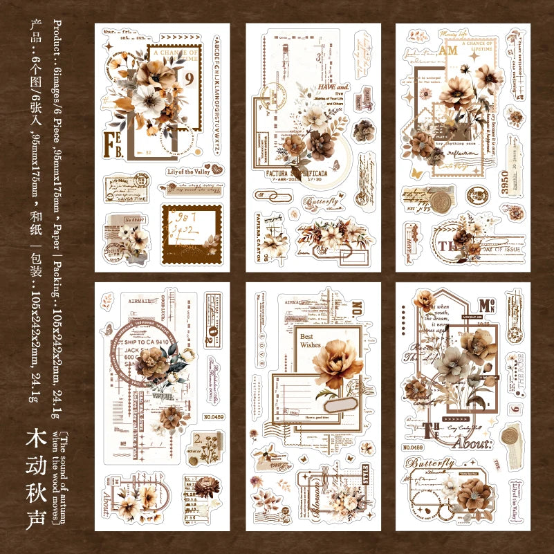 Journal GO 6pcs Flower Shadow Decorative Sticker Fresh Plant Flowers Collage Scrapbooking Label Diy Diary Journal Planner Lab