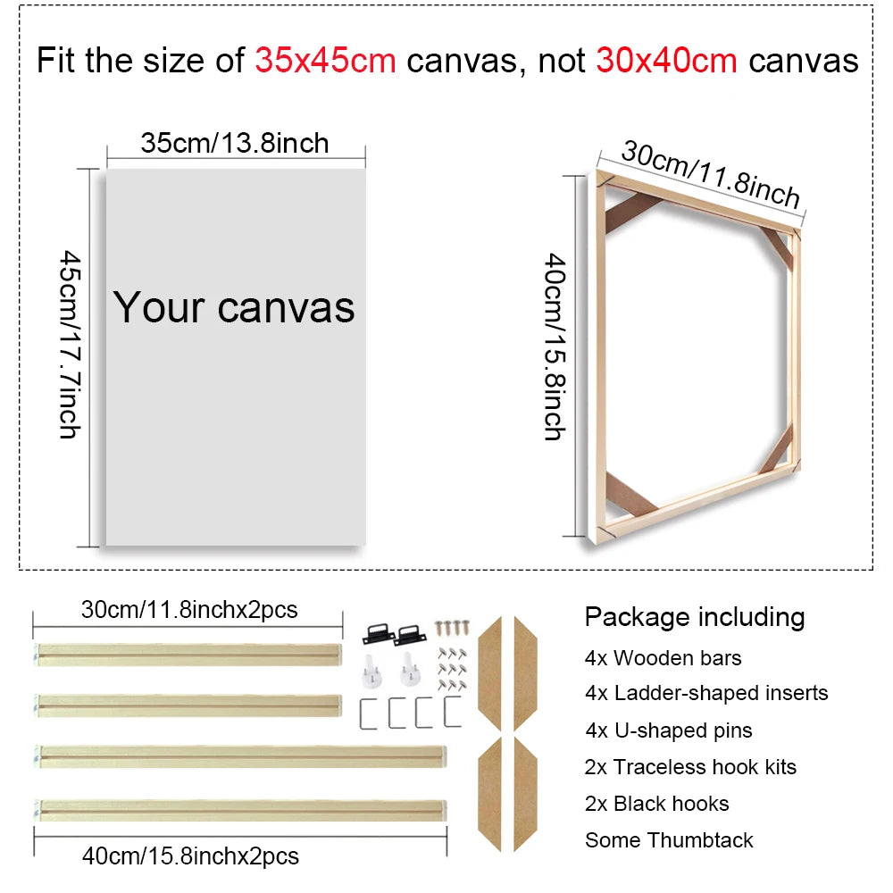 Various Sizes Canvas Frame Wooden Frames Natural Wooden Photo Oil Painting Canvas Diamond Painting Frames Canvas Wood Wall Fr