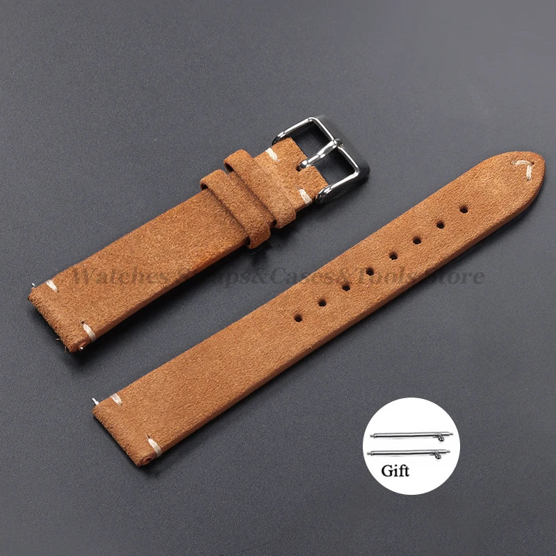 Vintage Genuine Suede Leather Watchband 14mm 16mm 18mm 20mm 22mm for Omega for Seiko Handmade Bracelet Quick Release Watch St