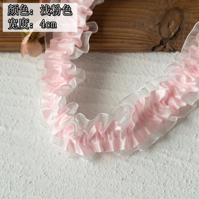 2meters High Quality 2024 Pleated Lace Ribbon Trimming For Party Dress Decorative Clothing Diy Crafts Supplies Needlework Fab