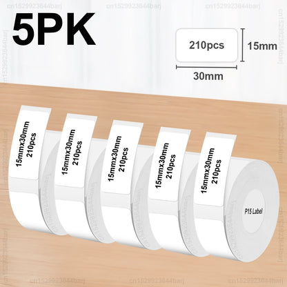 2/5/10Rolls P15 Thermal Label Sticker for Phomemo D30 Q30 Marklife P15 P12 DELI Q2 Label Maker White 12x40mm 15x30mm Label Ta