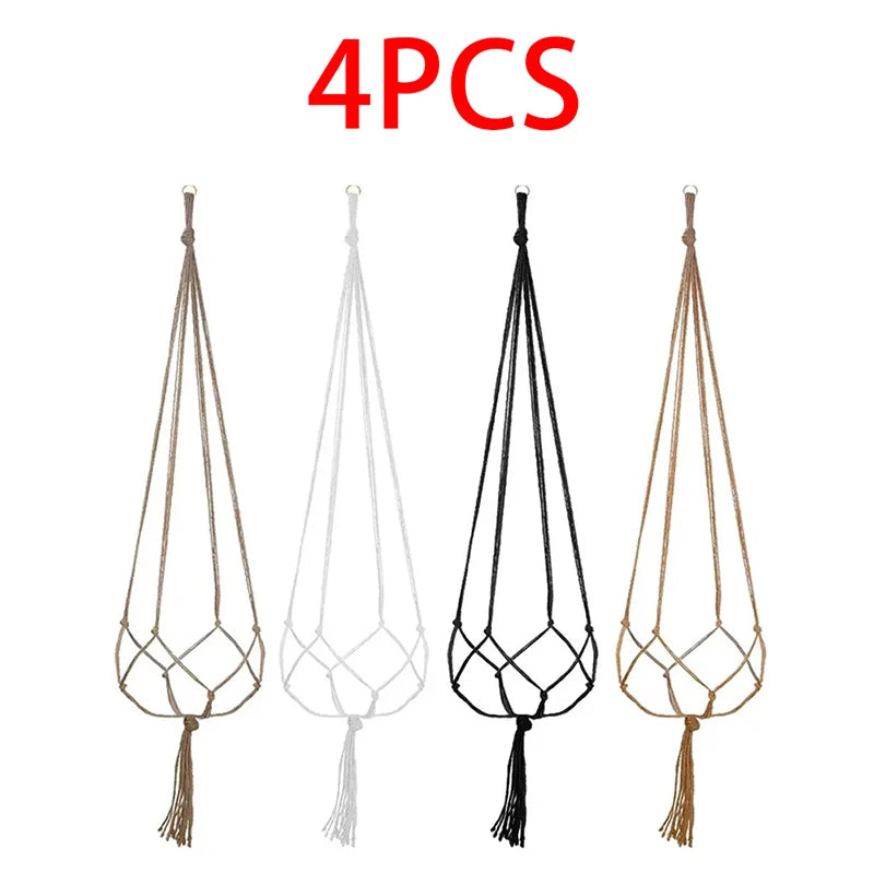 Hanging Plant Pot Hanging Basket Vases with Hook Creative Macrame Suspension Plant Planters for Hanging Flower Pot Net - 4pcs