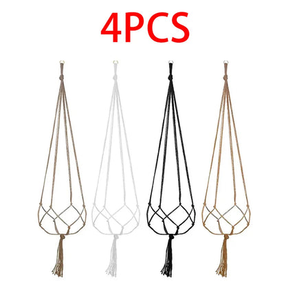 Hanging Plant Pot Hanging Basket Vases with Hook Creative Macrame Suspension Plant Planters for Hanging Flower Pot Net - 4pcs