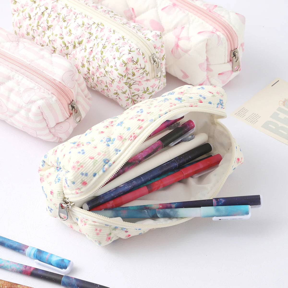 1 pc Beautiful bowknot single-layer pencil case, floral pattern design storage bag, a must-have for back to school season