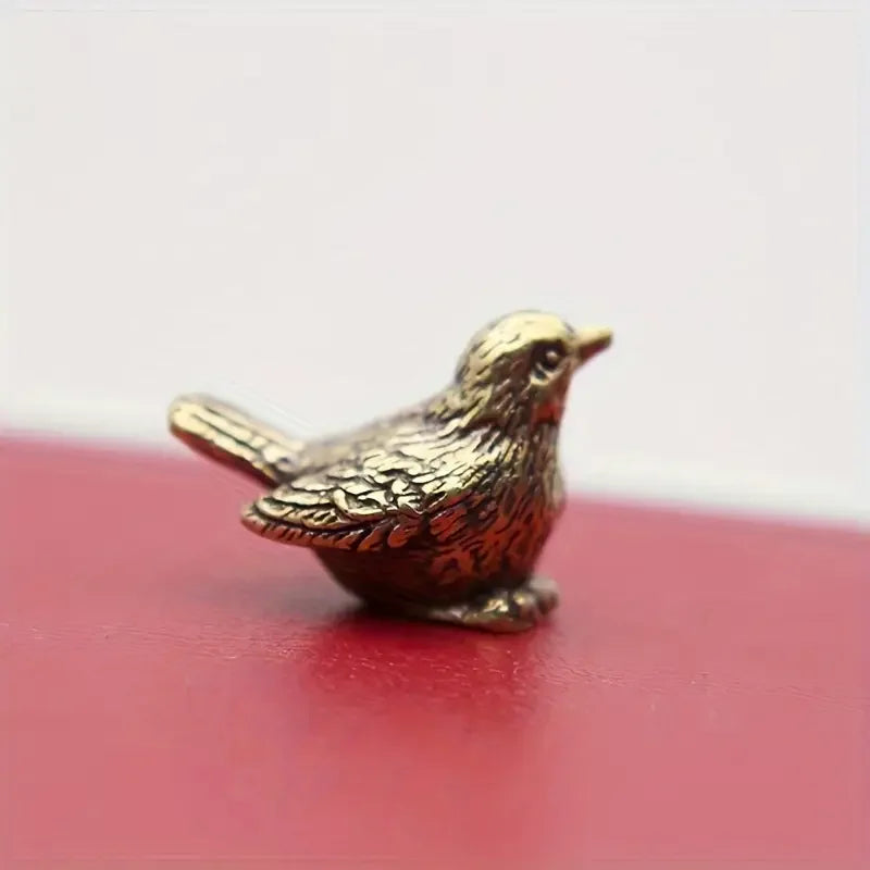 Elegant Brass Sparrow Tea Pet - Intricately Detailed Solid Brass Bird Figurine Versatile Indoor/Outdoor Decor Piece, Teal Dec