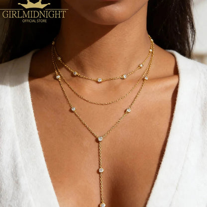 2026 New Fashion Lariat Layering Necklace for Women Double Laryered Long Chain Drop Pendant Choker Necklaces Fashion Gifts