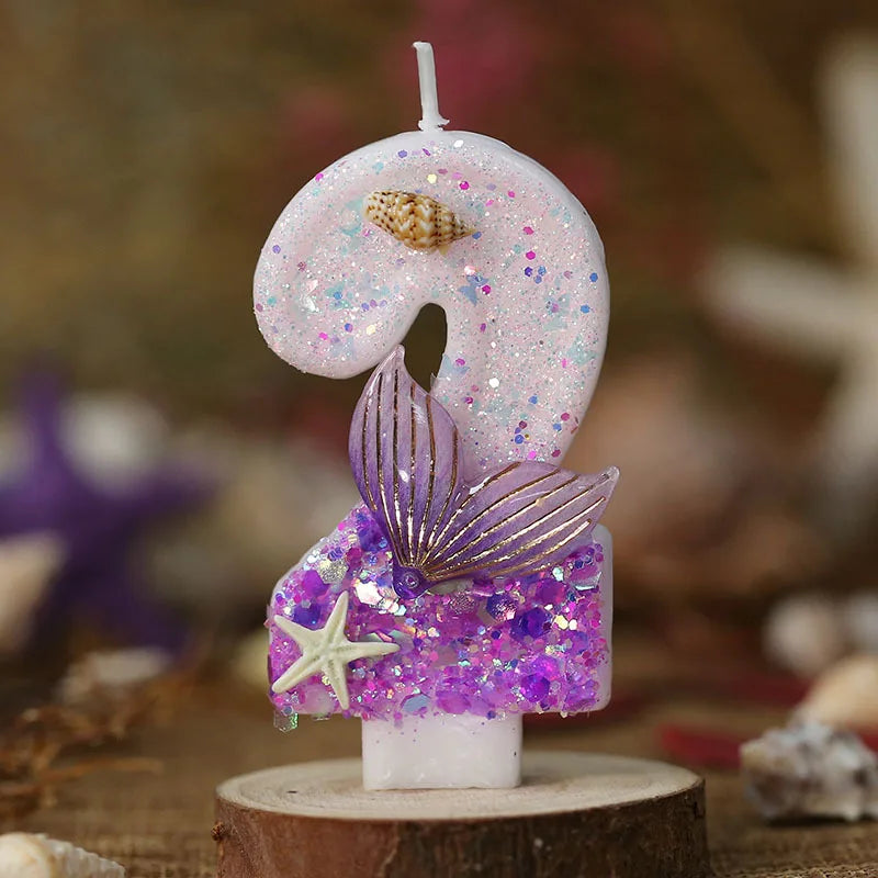 Mermaid Tail Birthday Candles with Starfish, Number Candles, Creative Cake Decorations for Birthday Party, DIY Party Decorati
