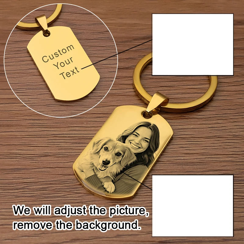 Custom Photo Keychains Couple Souvenir Gifts for Men Unisex Pet Keychains Personalized Keepsakes - Golden keychain