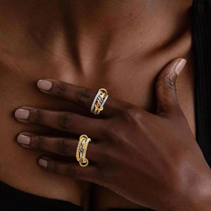 New Stainless Steel Cubic Zirconia Stackable Rings for Women 18k GoldPlating Multi-Link Connected Statement Ring Stack Jewelr