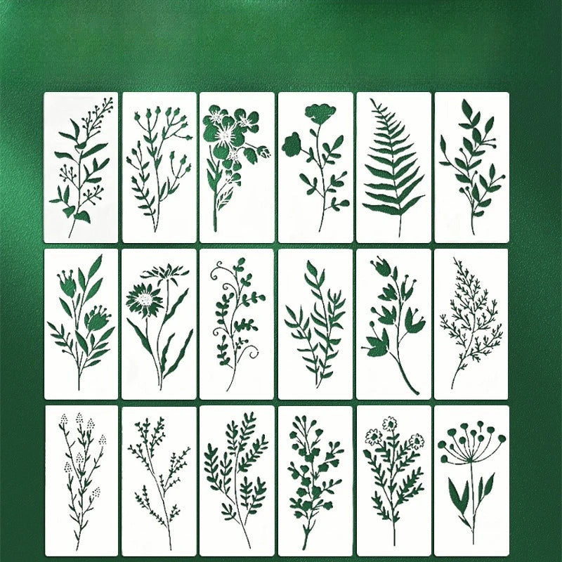 18Pcs/set DIY Flower Painting Stencils, Reusable Plastic Templates for Wood, Fabric, Paper Spray Paint & Graffiti Craft Suppl