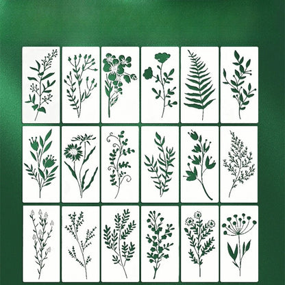 18Pcs/set DIY Flower Painting Stencils, Reusable Plastic Templates for Wood, Fabric, Paper Spray Paint & Graffiti Craft Suppl