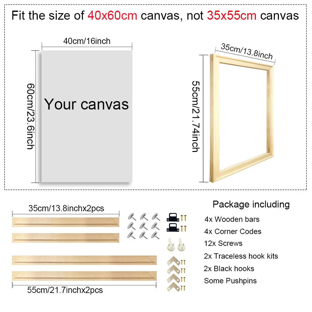 30x40 40x50 50x70 60x90 Canvas Frame Wooden Frames Wooden Photo Oil Painting Canvas Diamond Painting Frames Canvas Wood Wall