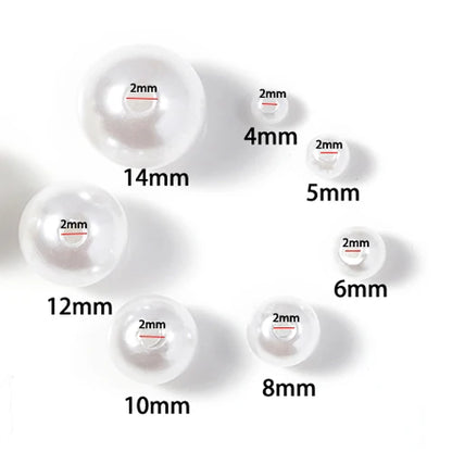 200pcs Perforated ABS Imitation Pearl Beads 4/5/6/8/10mm Round Spacer Beads for DIY Jewelry Making and Sewing Crafts - White