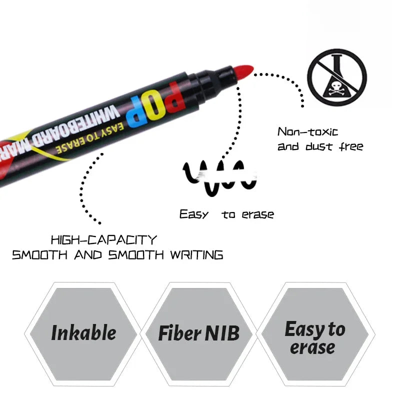 8/12 Colour POP Whiteboard Marker Set,Erasable, Refillable,Safety,Non-Toxic,High Capacity,Office,Conferencing,Educational Ite