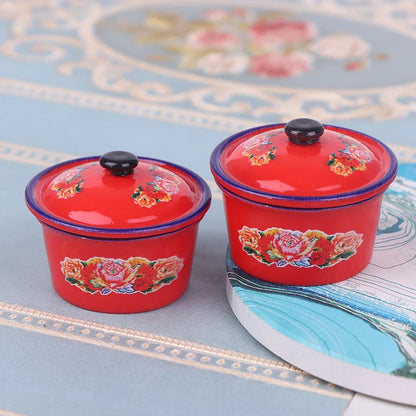 2pcs Dollhouse Miniature Nostalgic Life Scene Decoration Enamel Basin Doll Accessories Toys