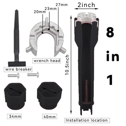 8 In 1 Flume Wrench Anti-slip Kitchen Sink Repair Tools Bathroom Faucet Assembly Key Plumbing Installation Wrench - 8 in 1 BK