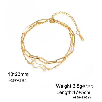 Cute Dachshund Dog Stainless Steel Bracelet for Women's Valentine's Day Commemorative Day Jewelry and Gift - Gold color G