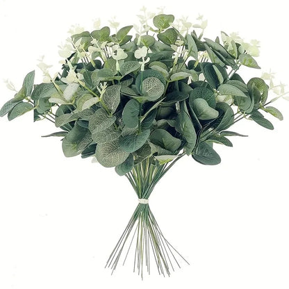 5/10/20Pcs Artificial Eucalyptus Leaf Stems Green Plants For Living Home Room Decoration Bride Wedding Decor Flowers Bouquets