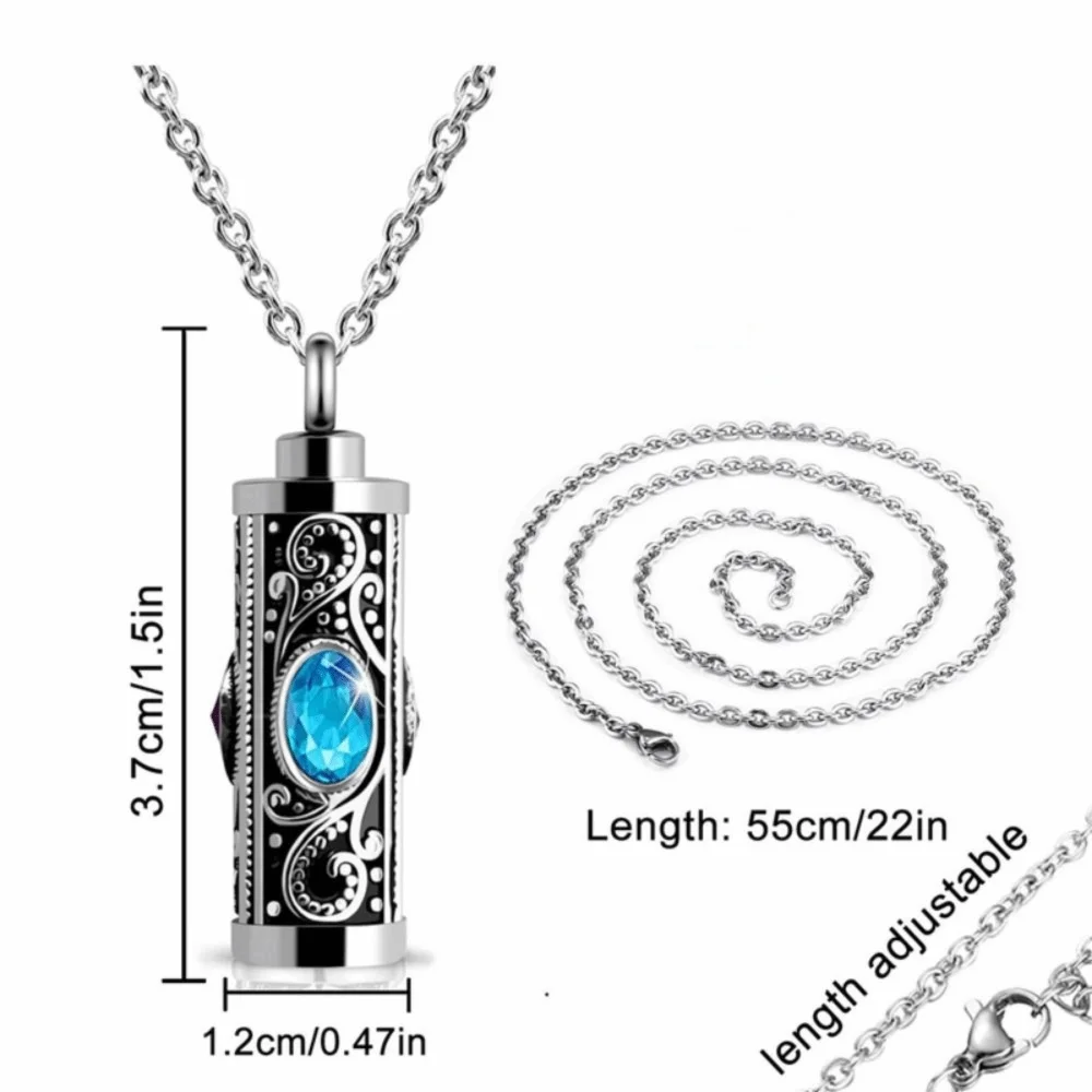 For Men Crystal Cremation Urn Necklace Cylinder Waterproof Ashes Pendant Retro Style Keepsake Memorial Jewelry Human Ashes