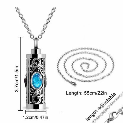 For Men Crystal Cremation Urn Necklace Cylinder Waterproof Ashes Pendant Retro Style Keepsake Memorial Jewelry Human Ashes