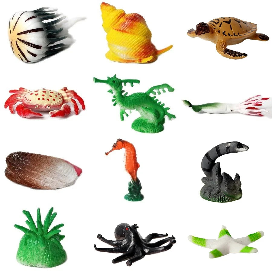 Simulation Plastic Animal Figurines Collection - Marine, Land & Insect Animals Miniature Set Toy for Kids Gift Playset Model 