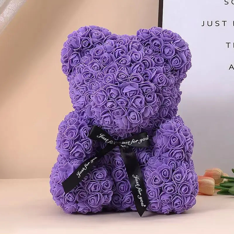 25cm Artificial Teddy Rose Flower Bear with Box Romantic Valentines Day Gift Girlfriend Women Anniversary Wedding Party Suppl