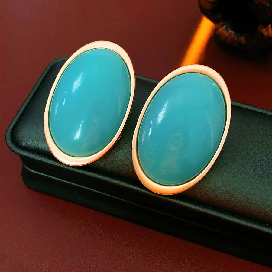 Vintage Red Resin Women's Earrings Stud Earrings Luxury large Geometric Oval earrings Party Wedding Ear Jewelry