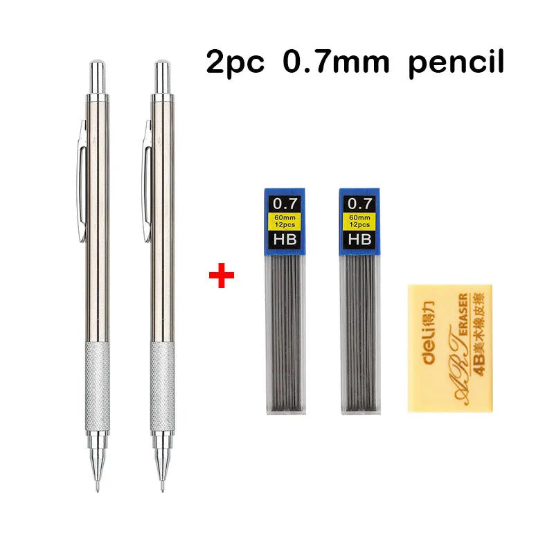 Mechanical Pencil Set 0.3 0.5 0.7 0.9 1.3 2.0mm Full Metal Art Drawing Painting Automatic Pencil with Leads Office School Sup