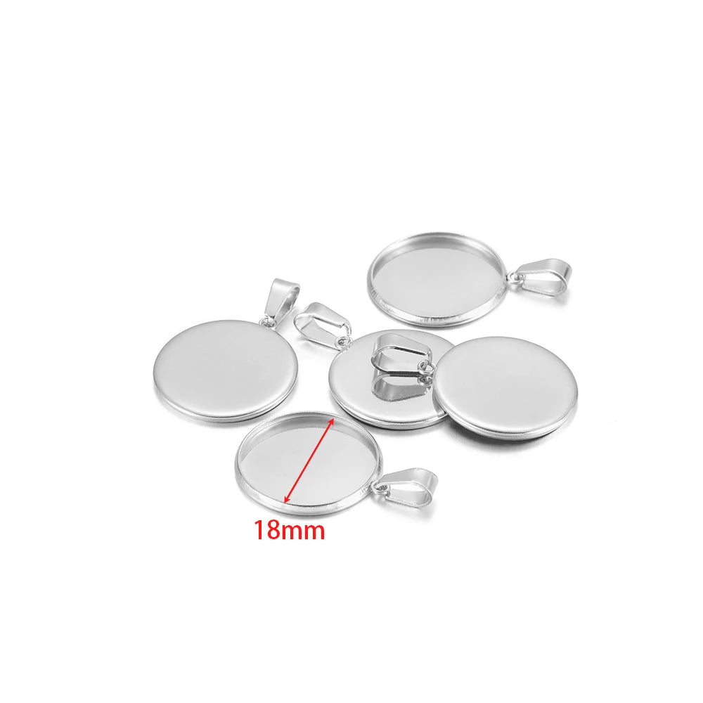 10pcs Stainless Steel 6-30mm Cabochon Cameo Base Settings Round Bezel Blank Tray for DIY Handmade Jewelry Charm Making
