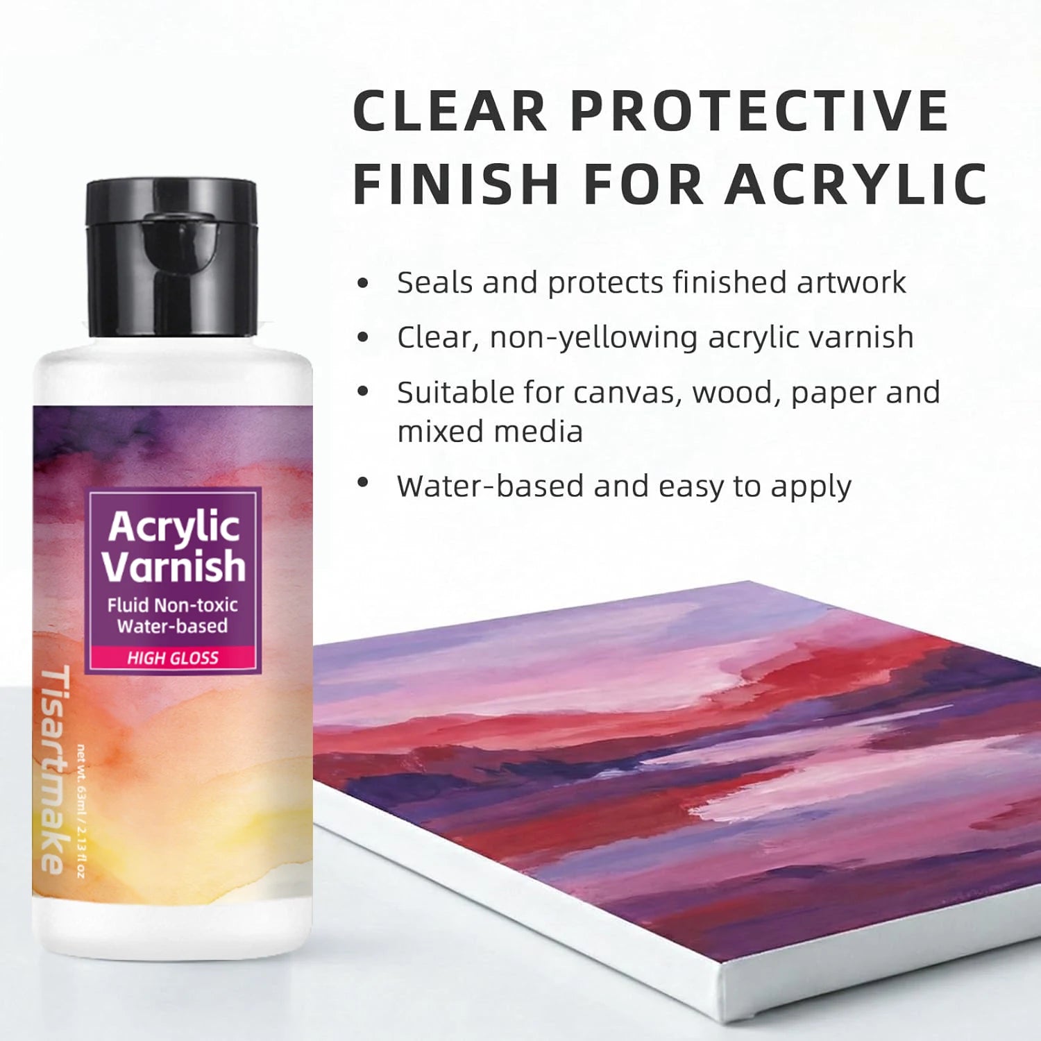 Gloss Varnish for Acrylic Painting, Acrylic Varnish, Non-Yellowing, Anti-Crazing, High Gloss Finish, Clear Coat for Artwork