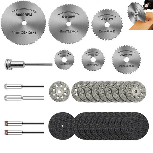 31PC Diamond Cutting Discs Mini Drill Rotary Tool HSS Circular Saw Sanding Grinding Wheel for Cutting Metal, Wood, Stone, PVC