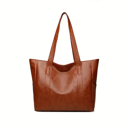 Vintage Ladies Bag Large Capacity Handbag , Vintage Plain Shoulder Bag , Ladies Commuter Casual Handbag - Coffee
