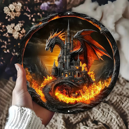 2D Round Wooden Plane Sign Art Dark Dragon Decorative Plates Entrance Gift Drangon Theme for Bar Club Home Room Wall Decor