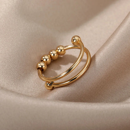 Anxiety Balls Beads Rings for Women Open Spinner Adjustable Finger Ring Stainless Steel Rotating Freely Anti Stress Jewelry G