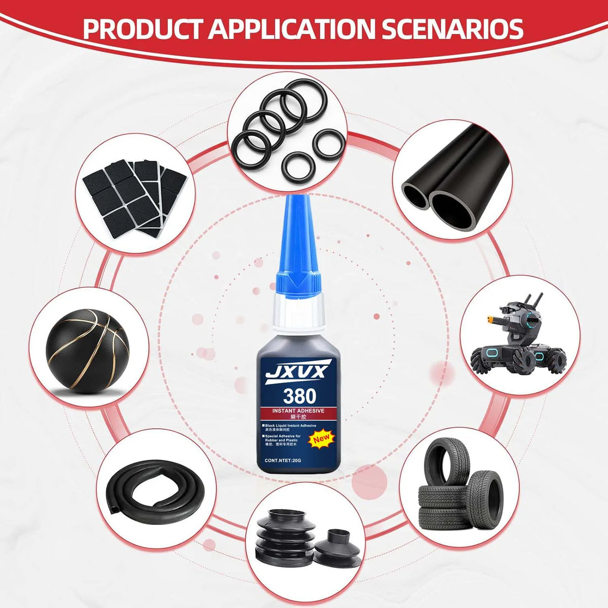 Black Rubber Glue, 20g Heavy Duty Rubber Adhesive Quick-Dry, Waterproof, Heat-Resistant for Sidewalls, RC Tires for Tire, Tub