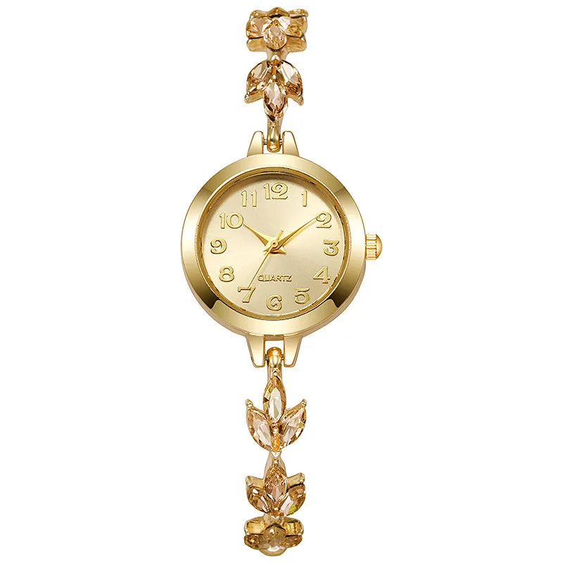 Elegant Women Watches Luxury Rhinestone Bracelet Bracelet Quartz Watch Reloj Mujer Girls Clock Gift（Without Box） - Gold Gold