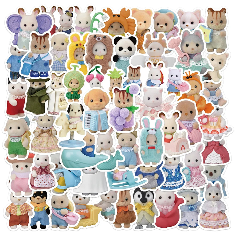 55pcs Calico Critters Stickers Laptop Scrapbook Decoration Graffiti Decals Skateboard Laptop Waterproof Sticker