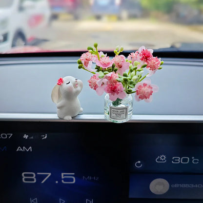 Spring Car Interior Decor - Adorable Resin Dashboard Vase, Mini Cute Window Sill Flower Pot with Car Healing Doll Ornaments -