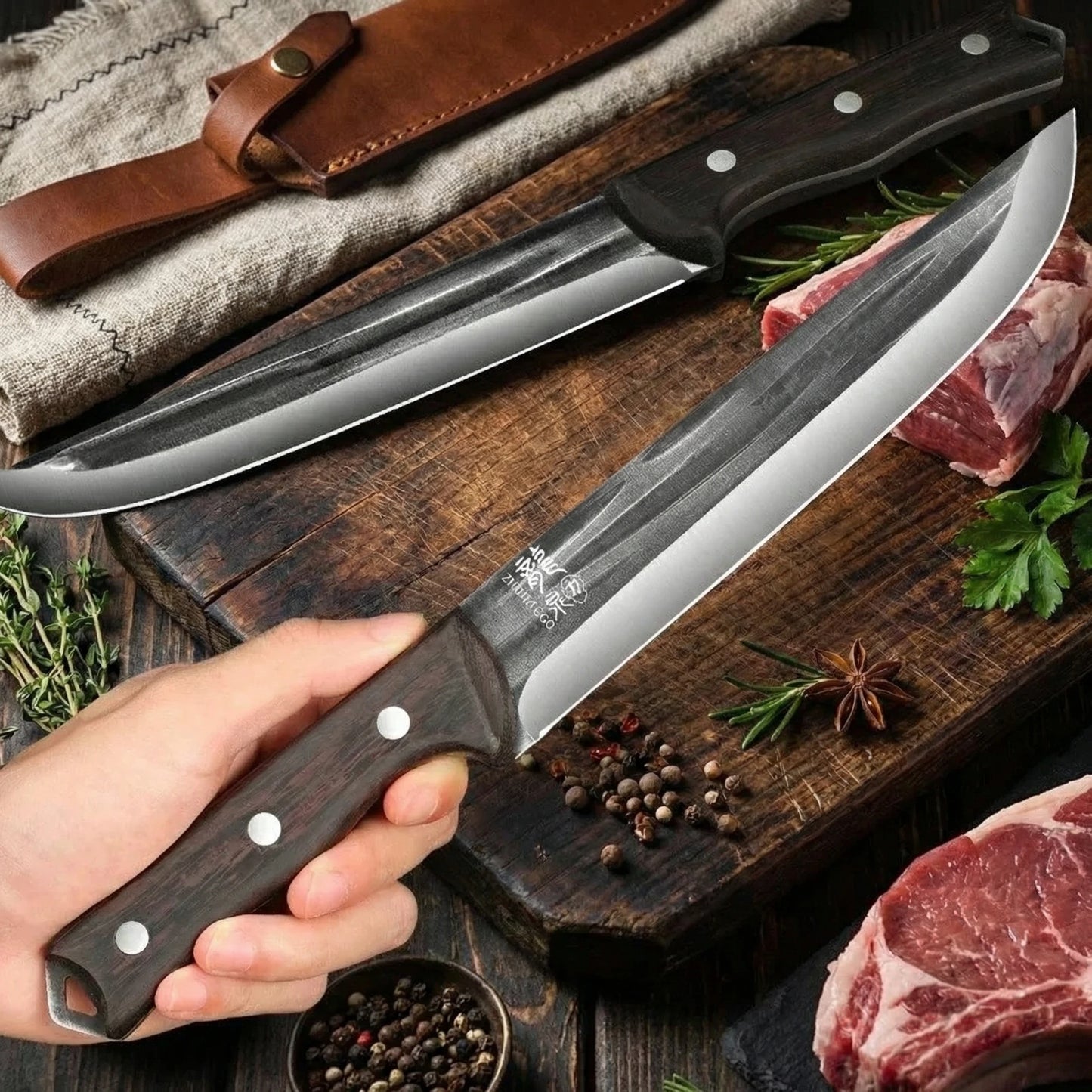 New Professional Hand Forged Boning Knife Slaughtering Knives- High Carbon Steel Meat Deboning Butcher Tool for BBQ & Kitchen