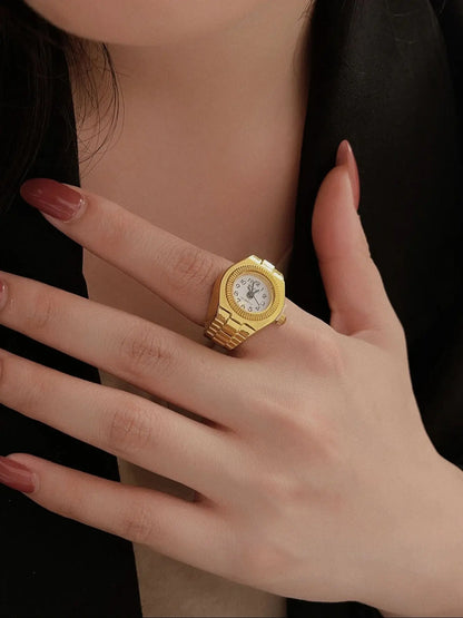 Mini Vintage Finger Ring Watch Round Creative Quartz Watches Fashion Couple Watches Accessories - GOLD B