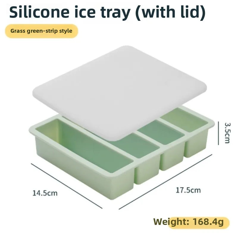 1pc Silicone Freezer Tray with Lid - Durable Kitchen Storage for Soup, Broth & Sauces - Stackable Food Prep Container - green